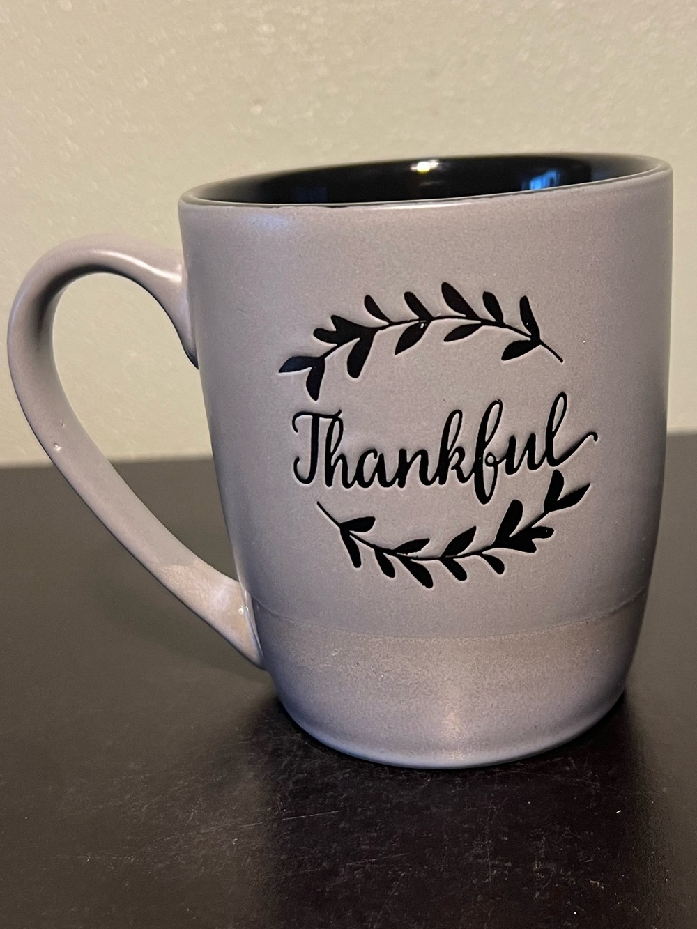 Sheffield Home THANKFUL Incised Matte Finish Gray Stoneware Mug Botanical Leaves